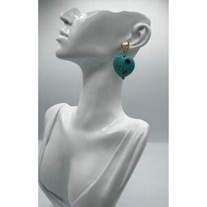 Mayamar Heart and Stone Charm Earrings Women Turquoise Blue Drop DangleMSRP $110